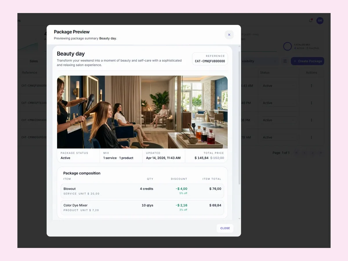 Orya reports and inventory context for a nail salon