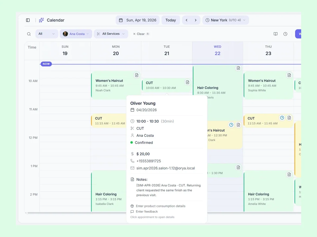 Orya calendar for wellness center practitioners